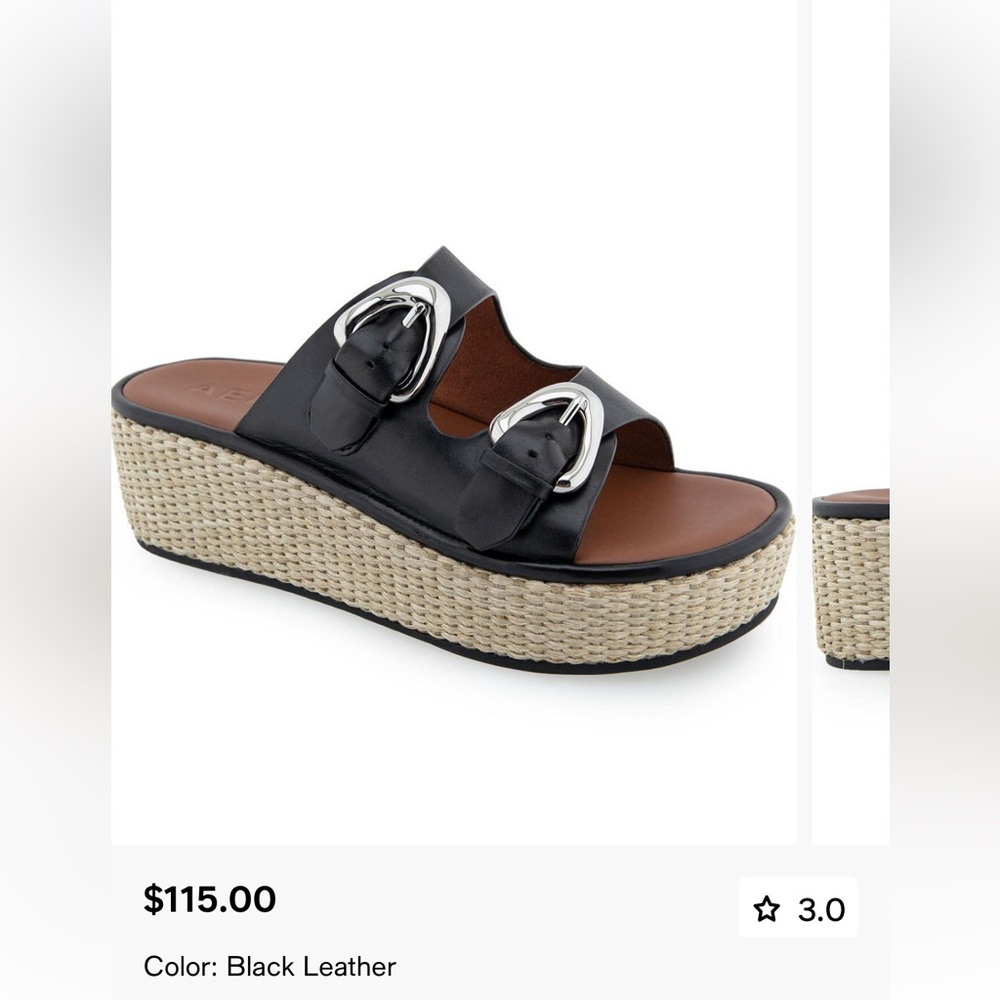 AEROSOLES Black Wedge Sandals with Buckle Detail